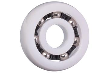 xiros® radial deep groove ball bearing, spherical outer diameter, xirodur B180, stainless steel balls, cage made of PA, mm