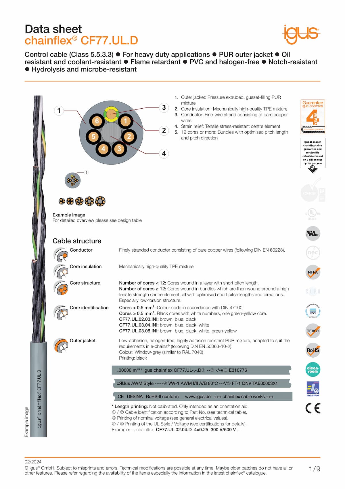 Technical data sheet chainflex® control cable CF77.UL.D