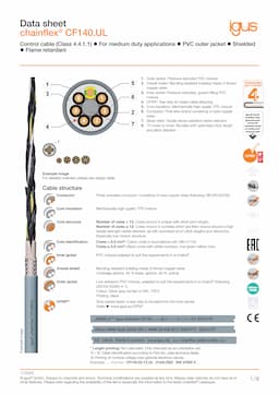 Technical data sheet chainflex® control cable CF140.UL