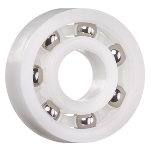 xiros® radial deep groove ball bearing, xirodur B180, stainless steel balls, cage made of PE, mm
