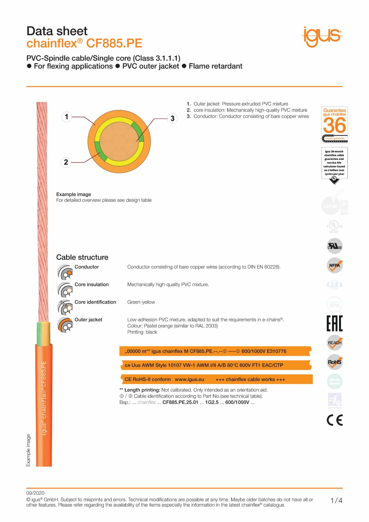 Technical data sheet chainflex® motor cable CF885.PE